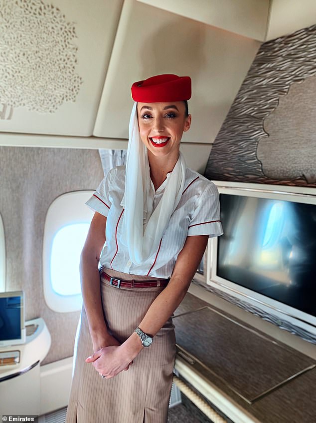 Emirate's flight attendant Alexandra Cosoff (pictured) revealed what it really takes to work for first class passengers at 35,000 feet